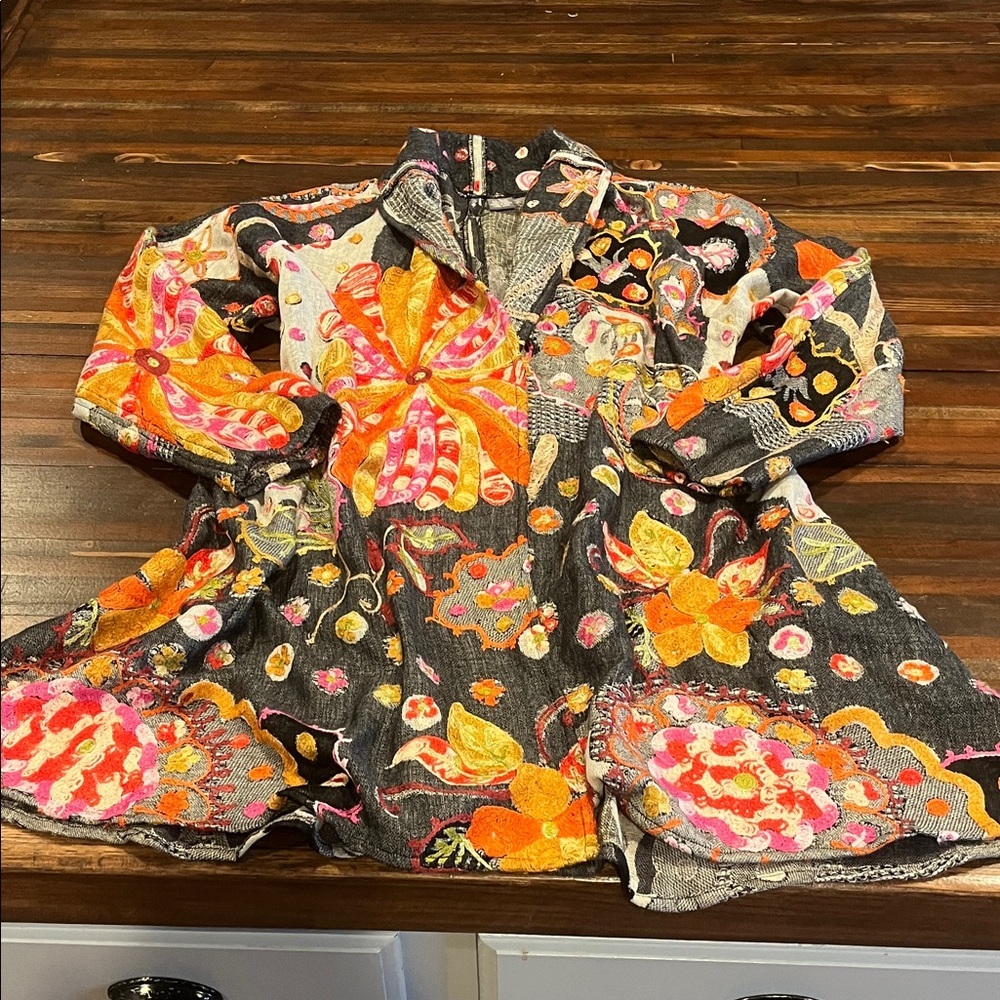 Anu Bohemian Embroidered Wool Floral Patterned Wrap Jacket